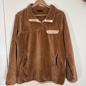 Simply Southern Brown Fleece Pullover with Animal Print Accents large